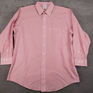 Brooks Brothers Red White Striped Long Sleeve Button Up Shirt Preppy Mens 17 2/3